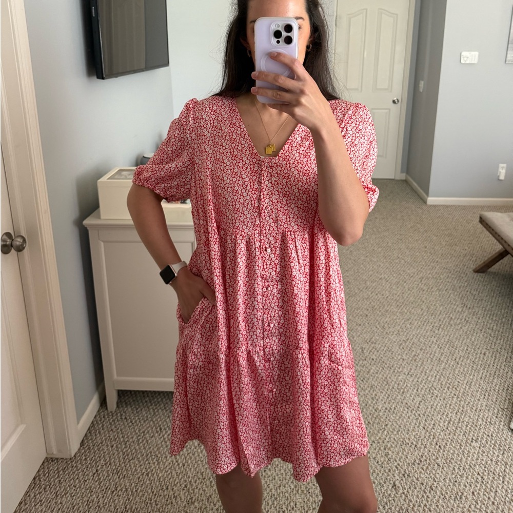 DAVI & DANI Red Floral button front Dress - Picture 2 of 9